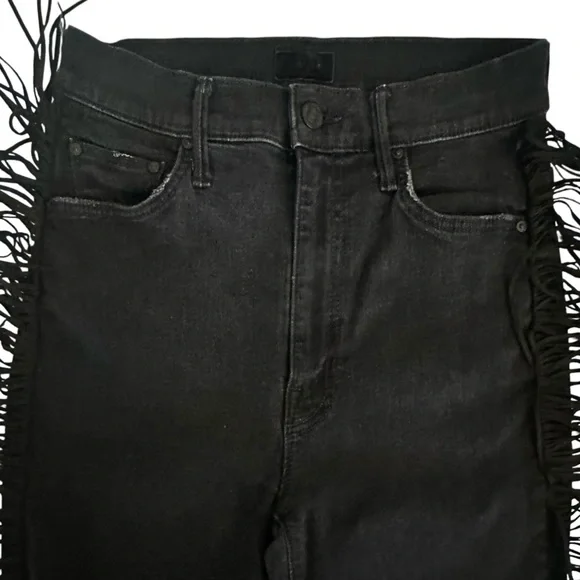 Mother Jeans 26 (S) Swooner Ankle Fringe Black Denim - Picture 3 of 12